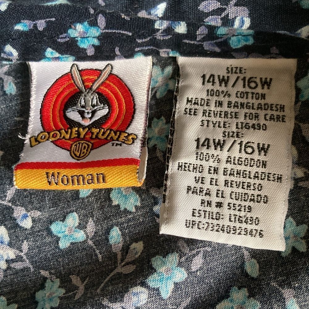 Vintage Looney Tunes 100% Cotton Y2K Disty Print Button Down Shirt Size 14/16 - Picture 6 of 10
